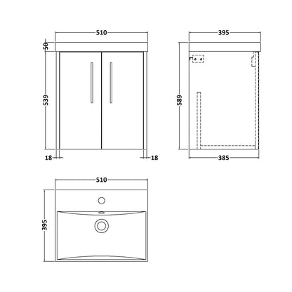 Fairford Anika 500mm Oak Woodgrain 2 Door Wall Hung Vanity Unit