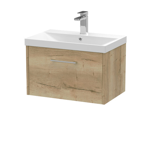 Fairford Anika 600mm Oak Woodgrain 1 Drawer Wall Hung Vanity Unit