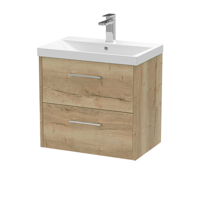 Fairford Anika 600mm Oak Woodgrain 2 Drawer Wall Hung Vanity Unit