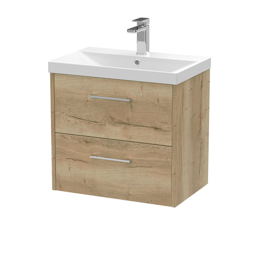Fairford Anika 600mm Oak Woodgrain 2 Drawer Wall Hung Vanity Unit