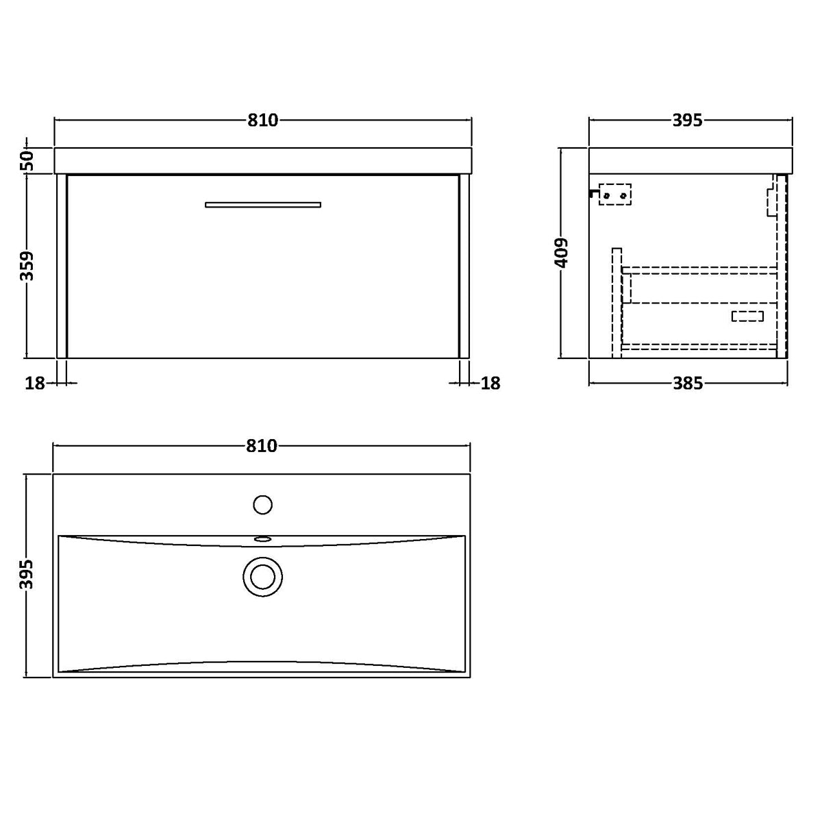 Fairford Anika 800mm Oak Woodgrain 1 Drawer Wall Hung Vanity Unit