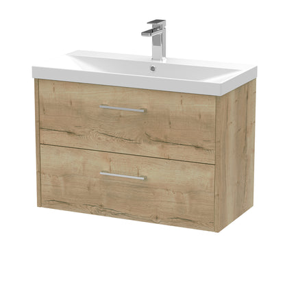 Fairford Anika 800mm Oak Woodgrain 2 Drawer Wall Hung Vanity Unit