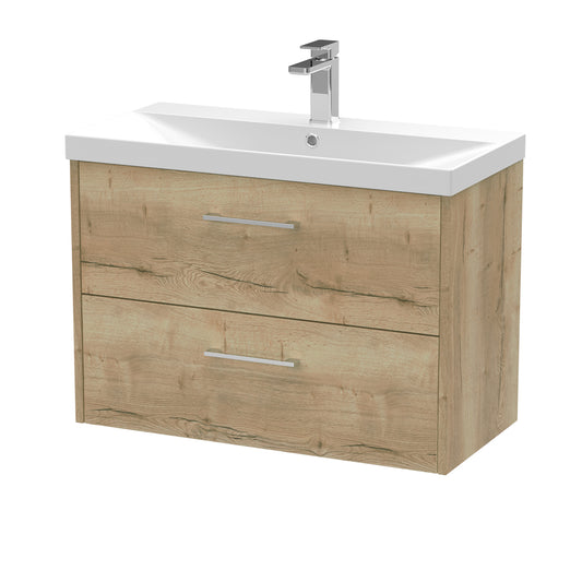 Fairford Anika 800mm Oak Woodgrain 2 Drawer Wall Hung Vanity Unit
