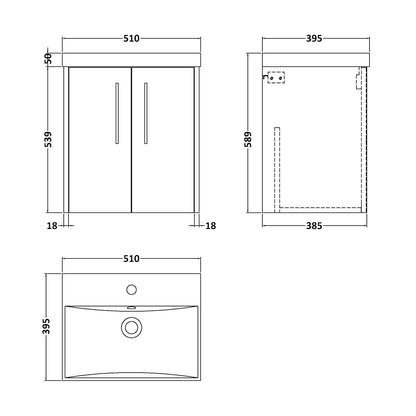 Fairford Anika 500mm White Woodgrain 2 Door Wall Hung Vanity Unit
