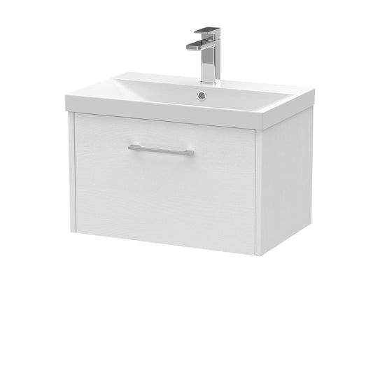 Fairford Anika 600mm White Woodgrain 1 Drawer Wall Hung Vanity Unit
