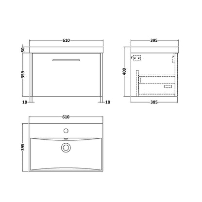 Fairford Anika 600mm White Woodgrain 1 Drawer Wall Hung Vanity Unit