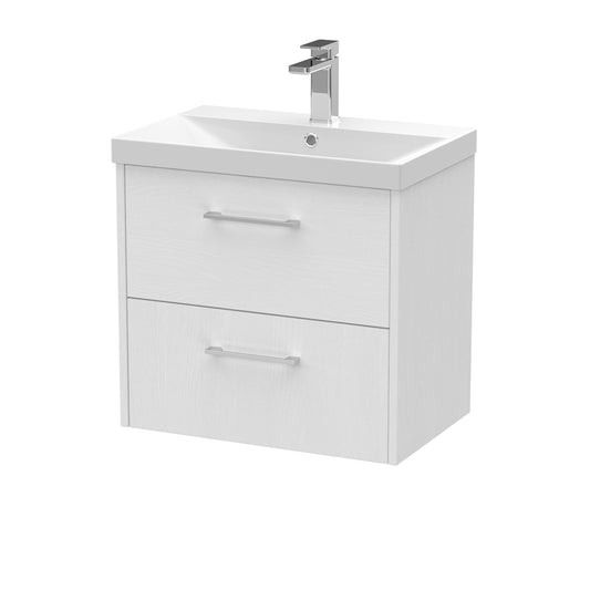 Fairford Anika 600mm White Woodgrain 2 Drawer Wall Hung Vanity Unit