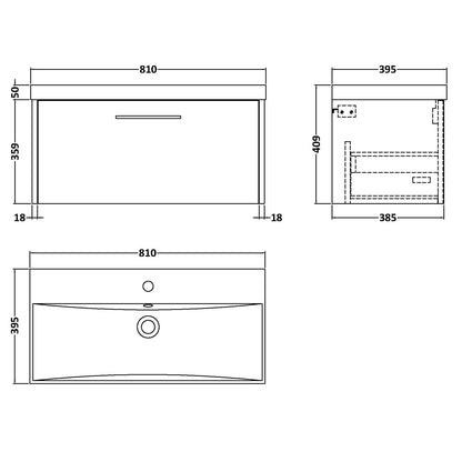 Fairford Anika 800mm White Woodgrain 1 Drawer Wall Hung Vanity Unit