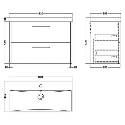Fairford Anika 800mm White Woodgrain 2 Drawer Wall Hung Vanity Unit