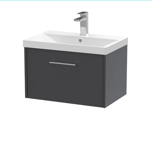 Fairford Anika 600mm Graphite Woodgrain 1 Drawer Wall Hung Vanity Unit