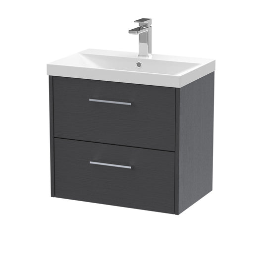 Fairford Anika 600mm Graphite Woodgrain 2 Drawer Wall Hung Vanity Unit