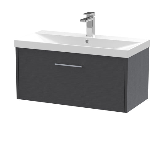 Fairford Anika 800mm Graphite Woodgrain 1 Drawer Wall Hung Vanity Unit