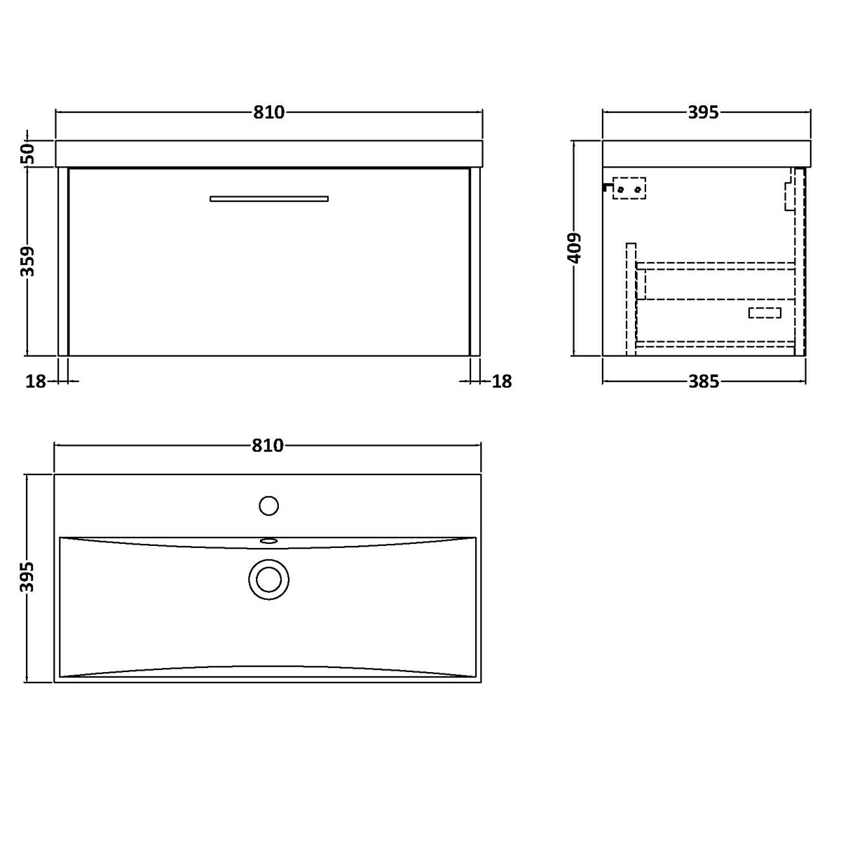 Fairford Anika 800mm Graphite Woodgrain 1 Drawer Wall Hung Vanity Unit