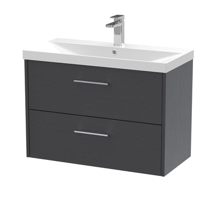 Fairford Anika 800mm Graphite Woodgrain 2 Drawer Wall Hung Vanity Unit