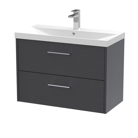 Fairford Anika 800mm Graphite Woodgrain 2 Drawer Wall Hung Vanity Unit