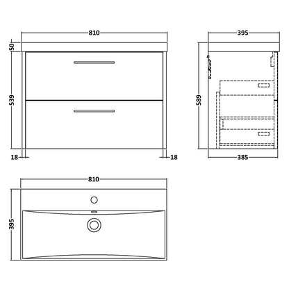 Fairford Anika 800mm Graphite Woodgrain 2 Drawer Wall Hung Vanity Unit