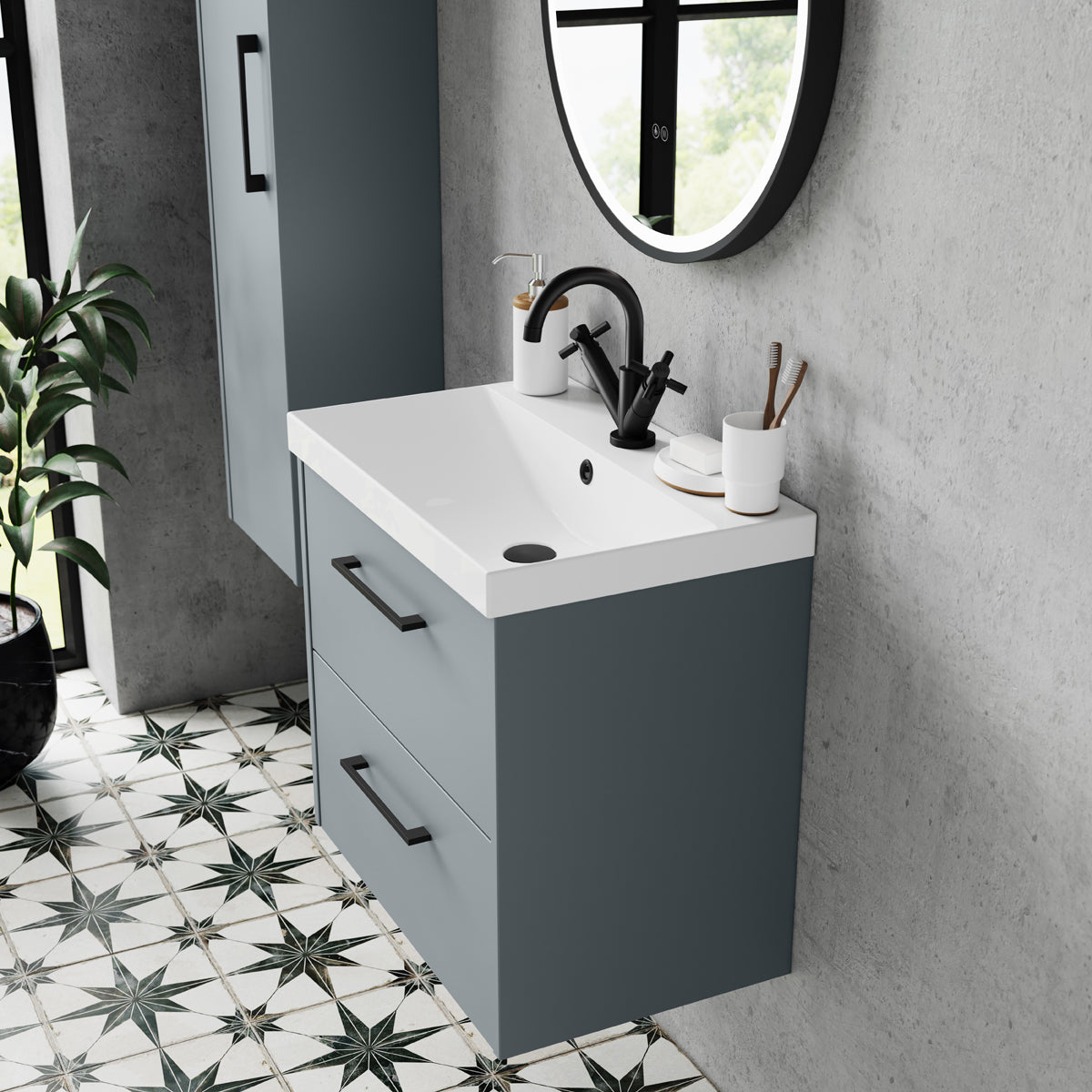 Fairford Anika 600mm Matt Grey 1 Drawer Wall Hung Vanity Unit