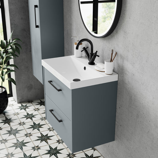 Fairford Anika 600mm Matt Grey 2 Drawer Wall Hung Vanity Unit
