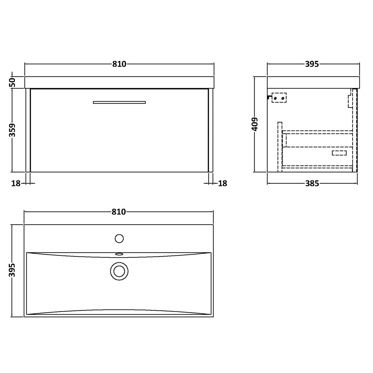 Fairford Anika 800mm Matt Grey 1 Drawer Wall Hung Vanity Unit