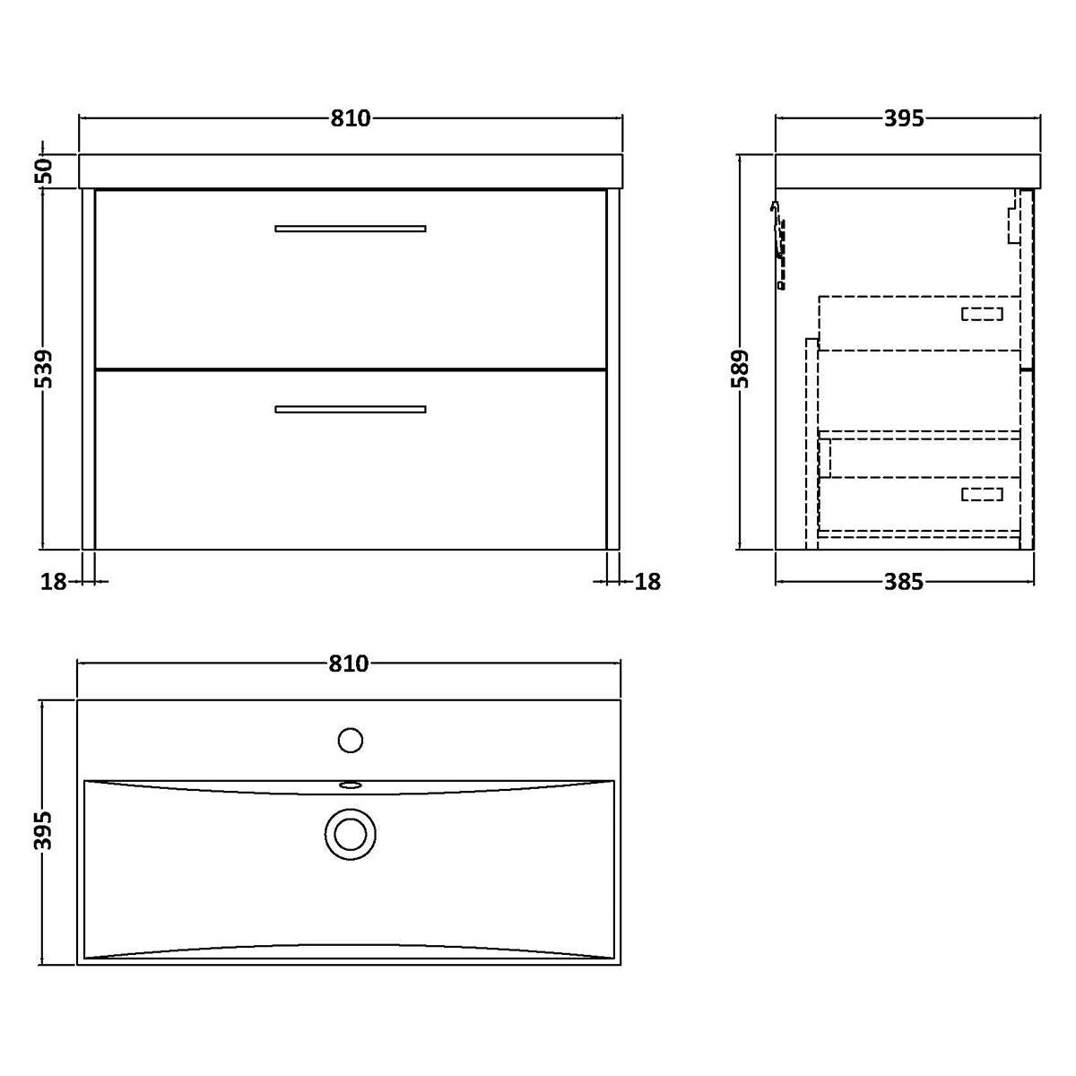 Fairford Anika 800mm Matt Grey 2 Drawer Wall Hung Vanity Unit