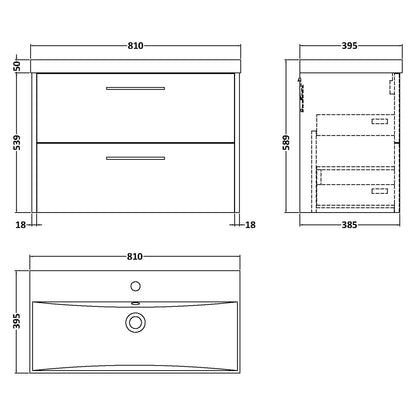 Fairford Anika 800mm Matt Grey 2 Drawer Wall Hung Vanity Unit