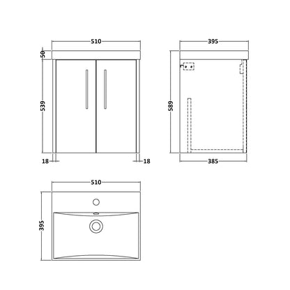 Fairford Anika 500mm Matt Slate 2 Door Wall Hung Vanity Unit