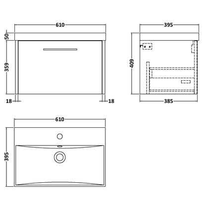 Fairford Anika 600mm Matt Slate 1 Drawer Wall Hung Vanity Unit