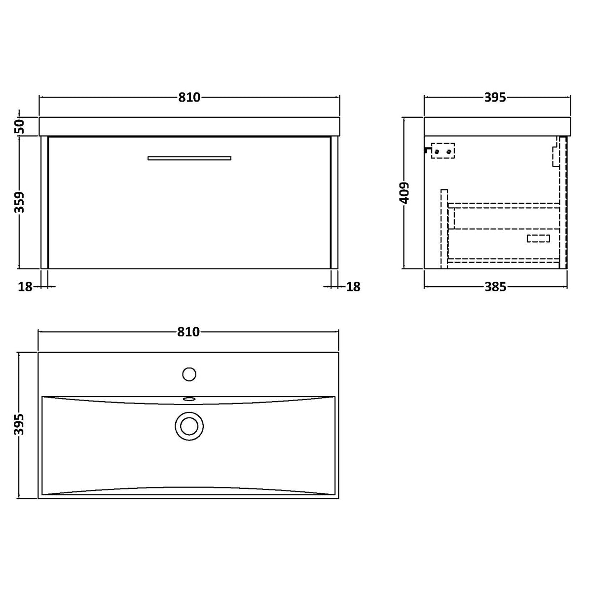 Fairford Anika 800mm Matt Slate 1 Drawer Wall Hung Vanity Unit