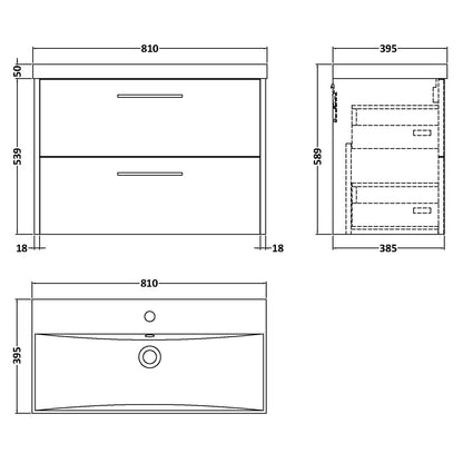 Fairford Anika 800mm Matt Slate 2 Drawer Wall Hung Vanity Unit