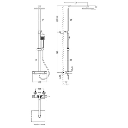 Fairford Una Grace Brushed Gun Metal 2 Outlet Exposed Shower Kit