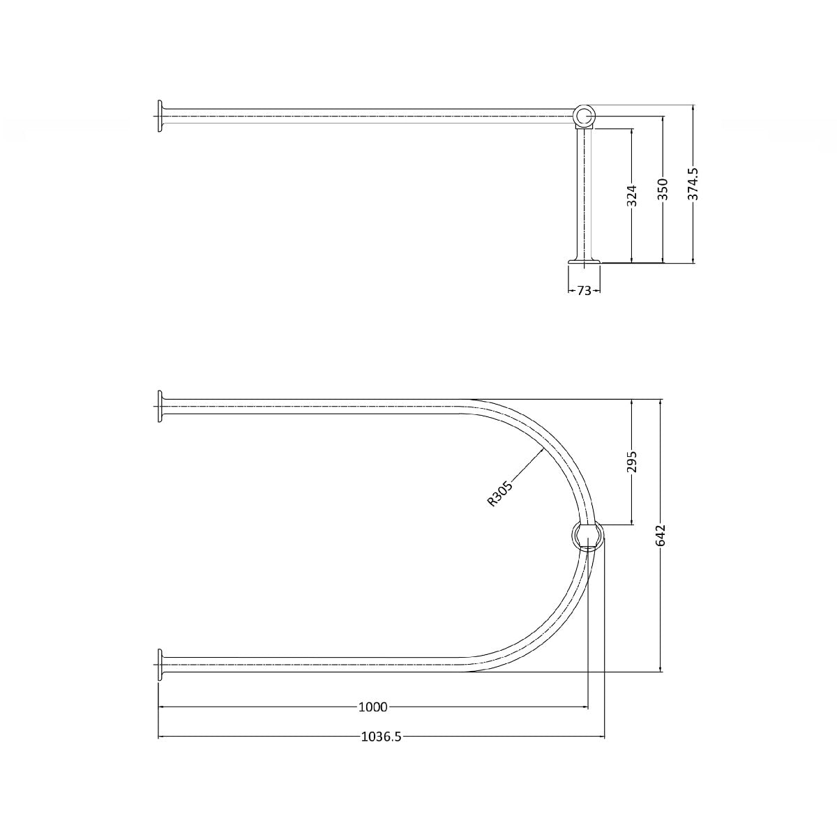 Fairford Hexam Wall and Ceiling Mounted Shower Curtain Ring, Chrome