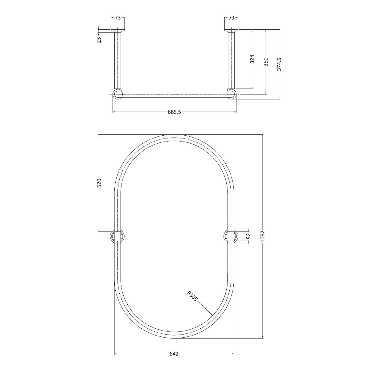 Fairford Hexam Ceiling Mounted Shower Curtain Ring, Chrome
