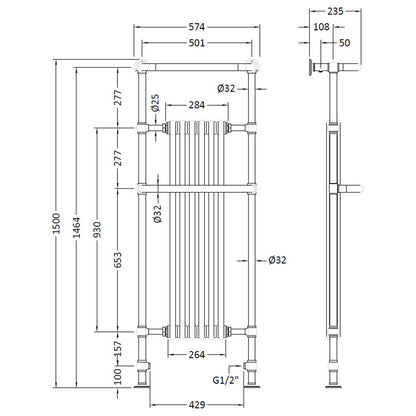 Fairford Cambridge 1500 x 570mm Towel Radiator