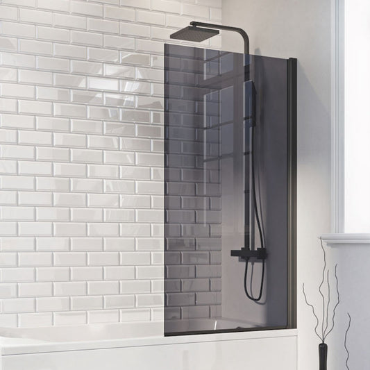Fairford Black Tinted Hinged Bath Screen