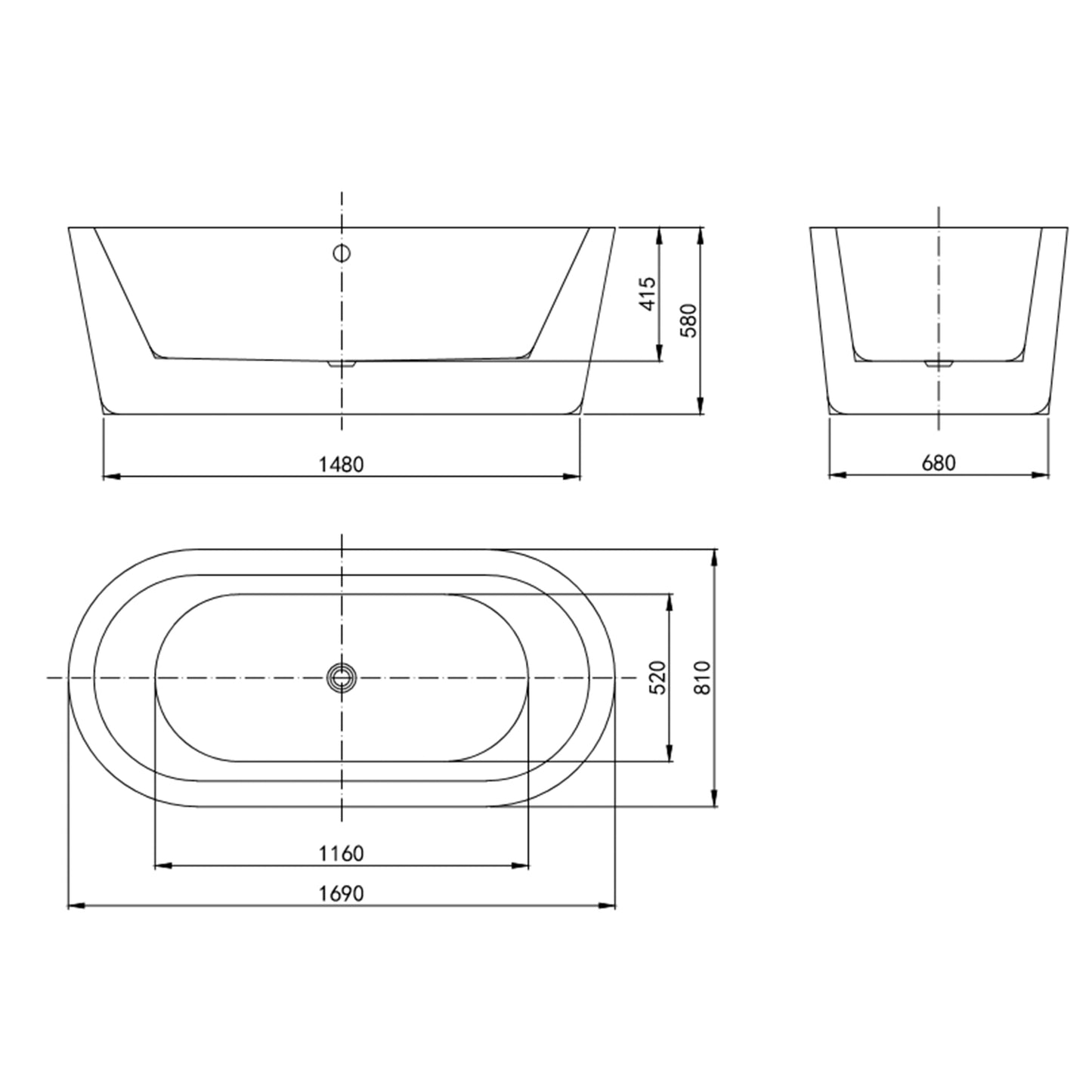 Rivato Luca 1700mm x 800mm x 580mm Gloss White Freestanding Shower Bath