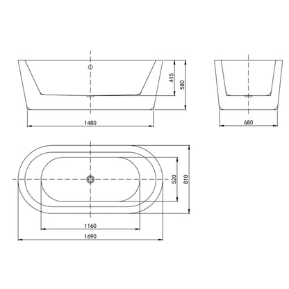 Rivato Luca 1700mm x 800mm x 580mm Gloss White Freestanding Shower Bath