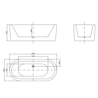 Rivato Luca 1850mm x 850mm x 630mm Gloss White Freestanding Shower Bath