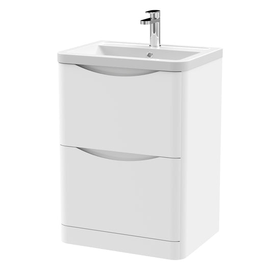 Fairford Eclipse 600mm 2 Drawer Satin White Floor Standing Vanity Unit