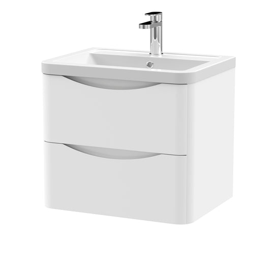 Fairford Eclipse 600mm 2 Drawer Satin White Wall Hung Vanity Unit