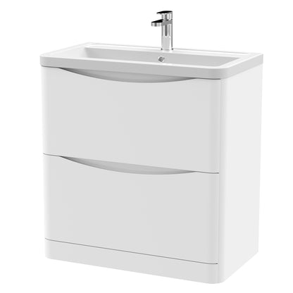 Fairford Eclipse 800mm 2 Drawer Satin White Floor Standing Vanity Unit