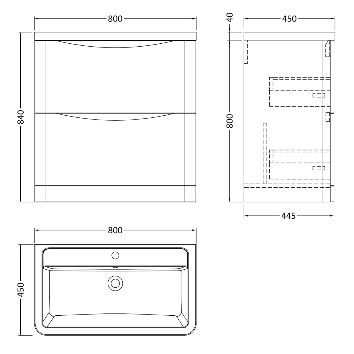 Fairford Eclipse 800mm 2 Drawer Satin White Floor Standing Vanity Unit