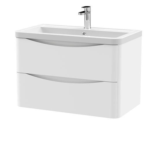 Fairford Eclipse 800mm 2 Drawer Satin White Wall Hung Vanity Unit