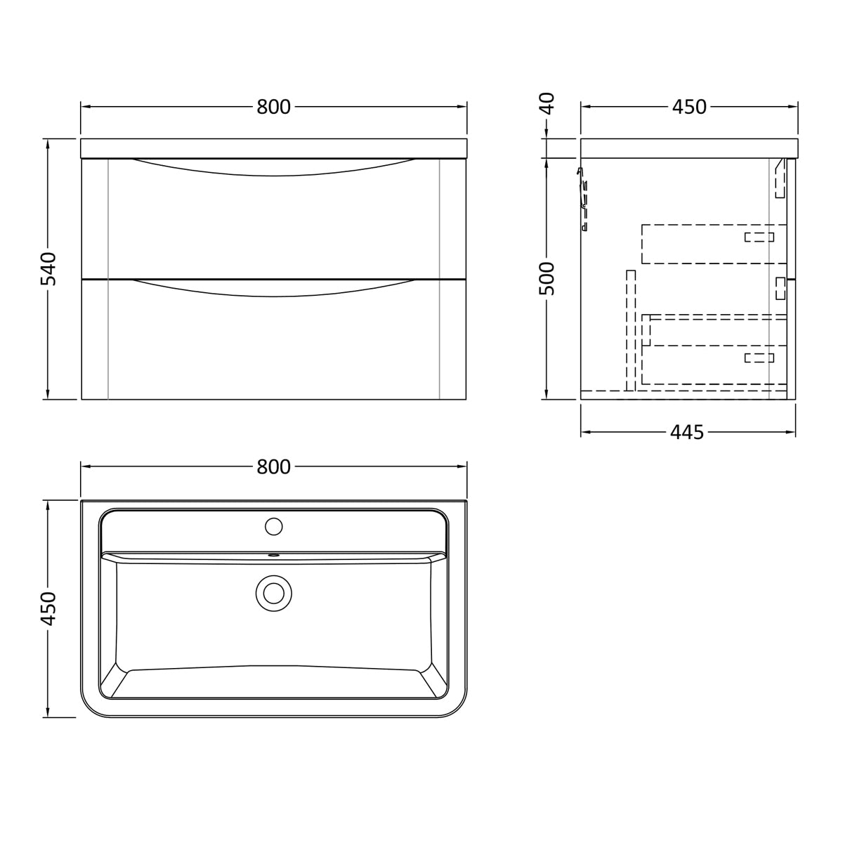 Fairford Eclipse 800mm 2 Drawer Satin White Wall Hung Vanity Unit