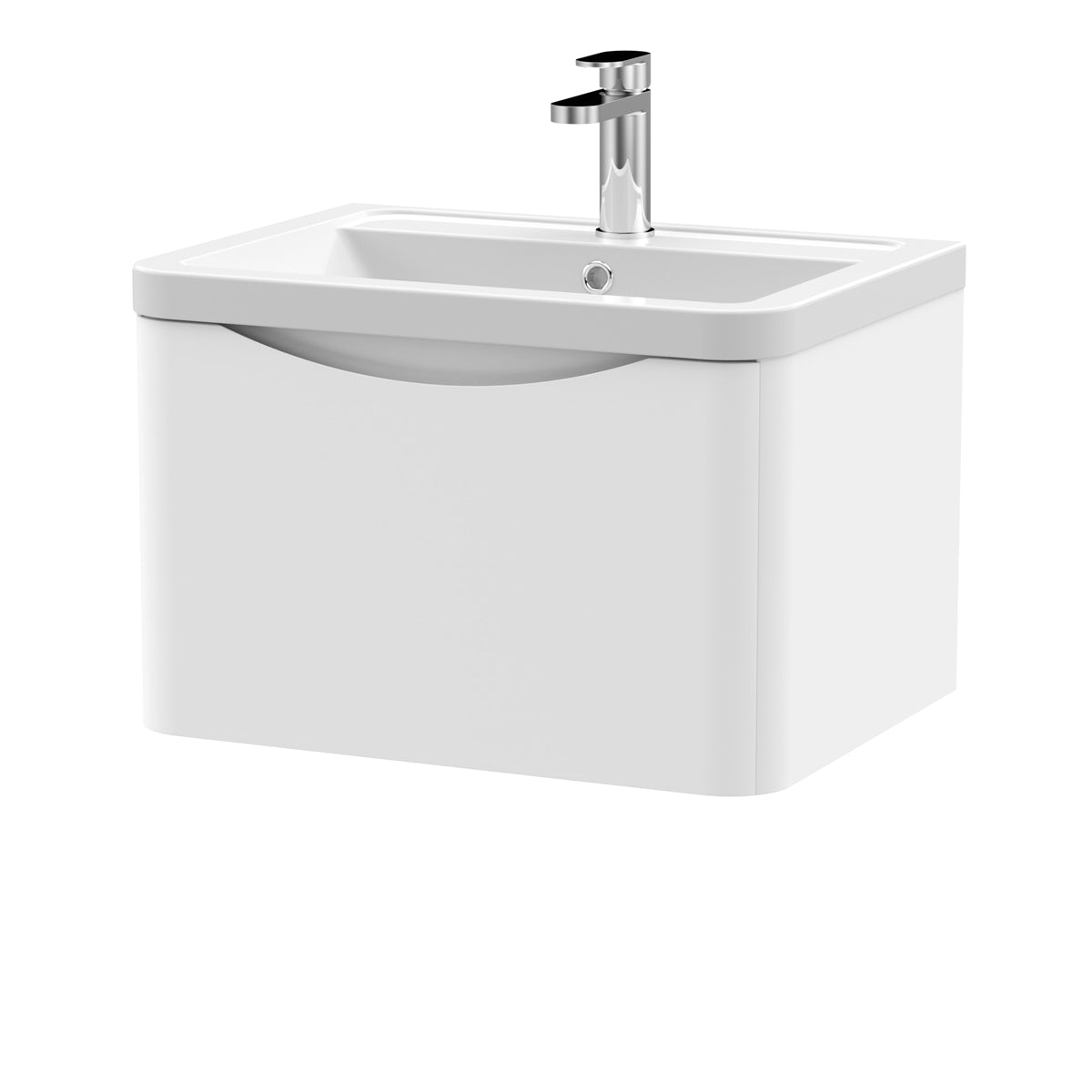 Fairford Eclipse 600mm 1 Drawer Satin White Wall Hung Vanity Unit