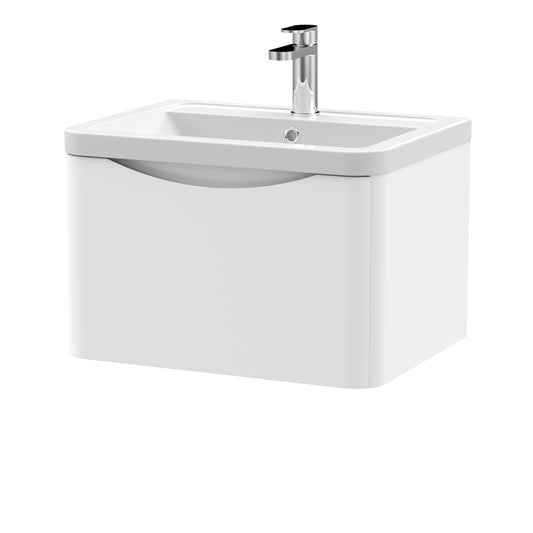 Fairford Eclipse 600mm 1 Drawer Satin White Wall Hung Vanity Unit