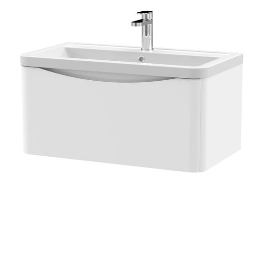 Fairford Eclipse 800mm 1 Drawer Satin White Wall Hung Vanity Unit