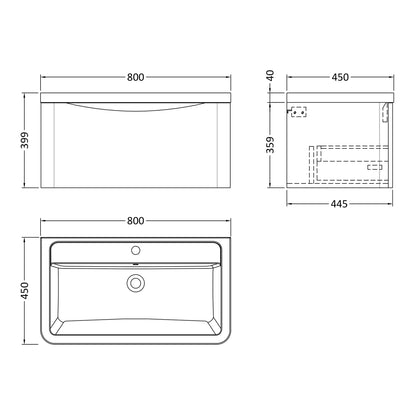 Fairford Eclipse 800mm 1 Drawer Satin White Wall Hung Vanity Unit