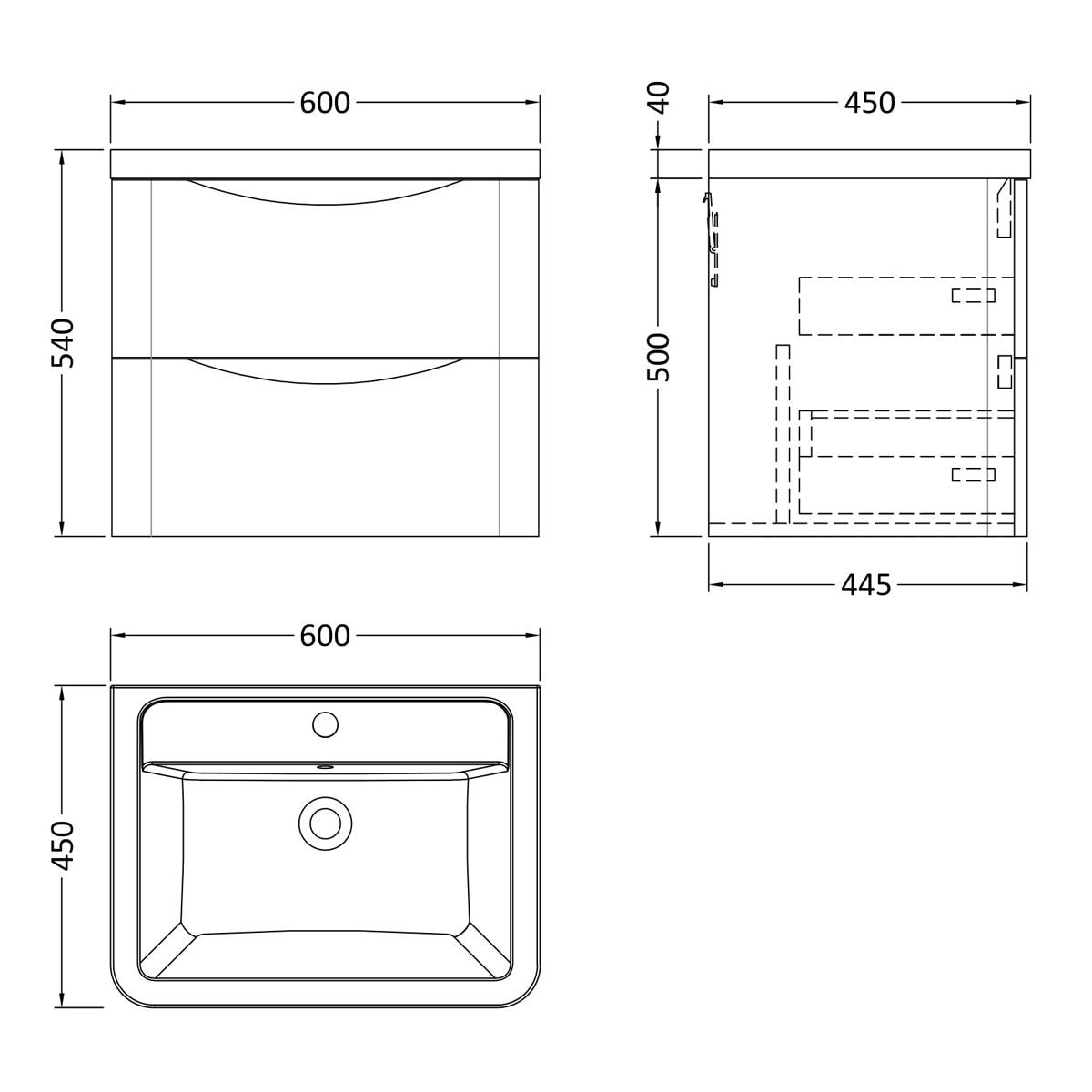 Fairford Eclipse 600mm 2 Drawer Satin Anthracite Wall Hung Vanity Unit