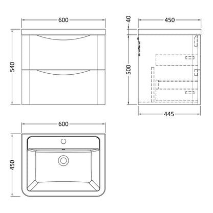 Fairford Eclipse 600mm 2 Drawer Satin Anthracite Wall Hung Vanity Unit