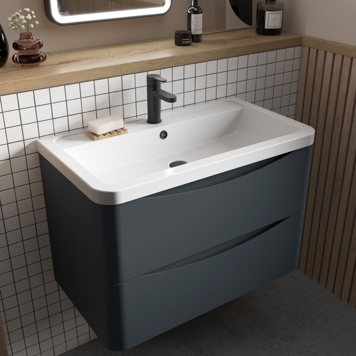 Fairford Eclipse 800mm 2 Drawer Satin Anthracite Wall Hung Vanity Unit
